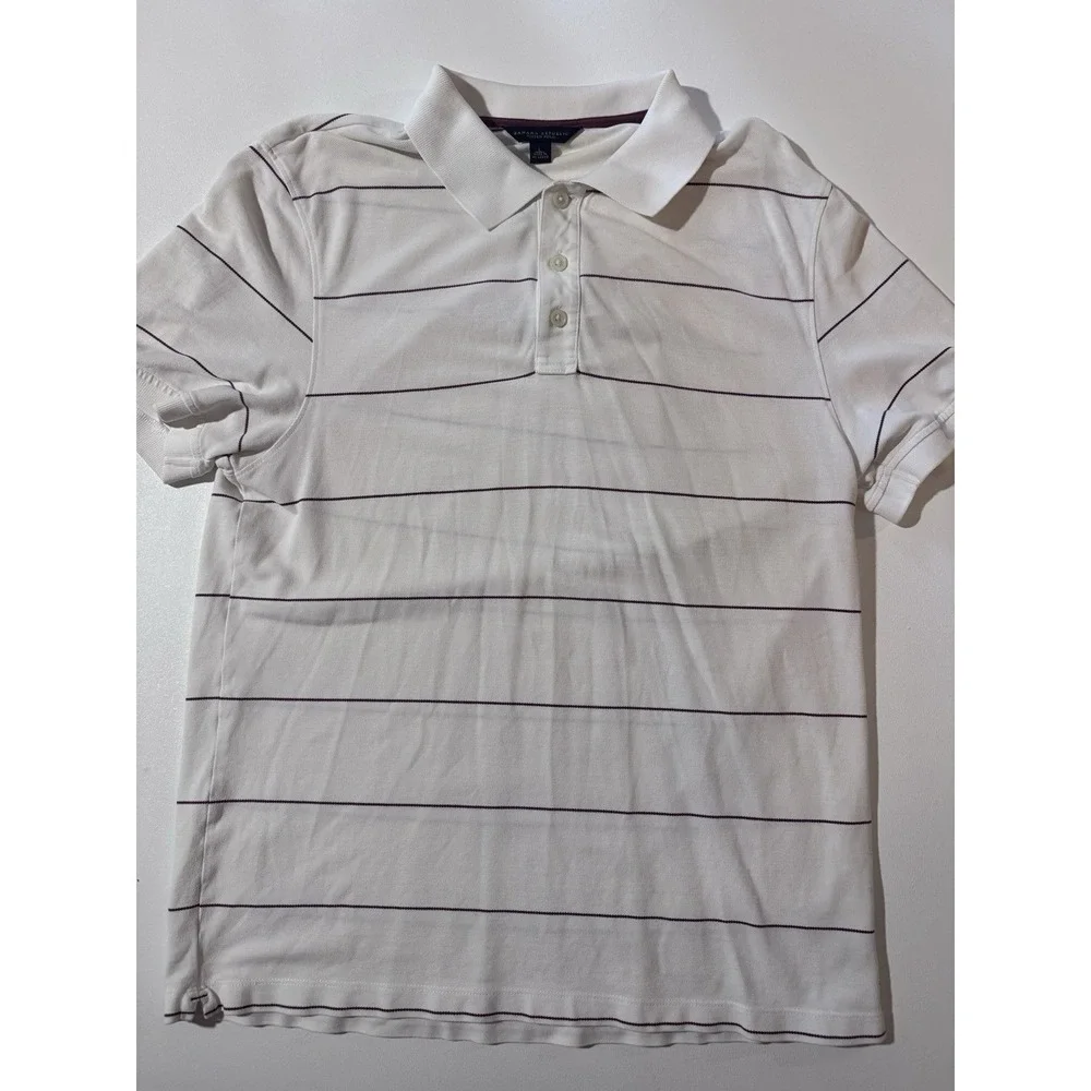 Banana Republic Striped Polo Mens Large White Red Cotton Short Sleeve Preppy